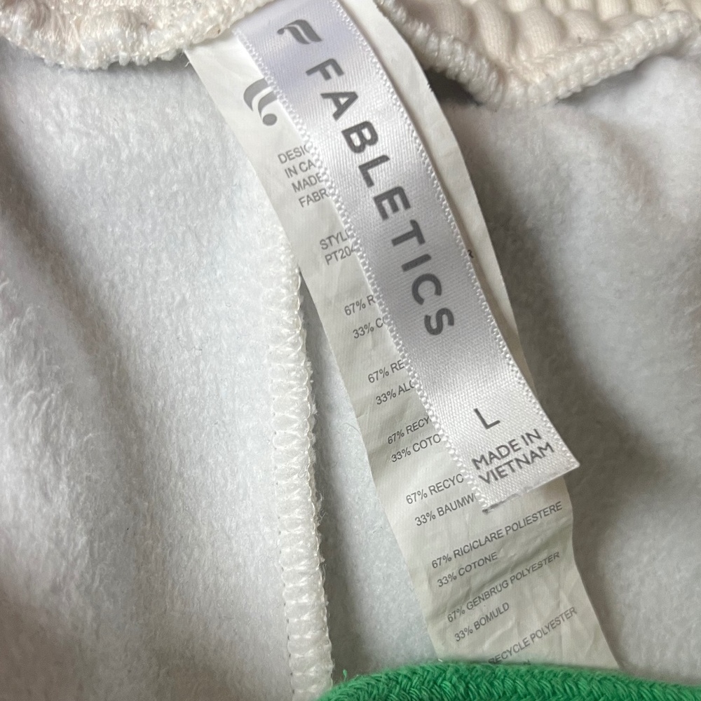 Fabletics Creamy White Joggers w Green Drawstring Inside Elastic Waist Pockets - Picture 3 of 8